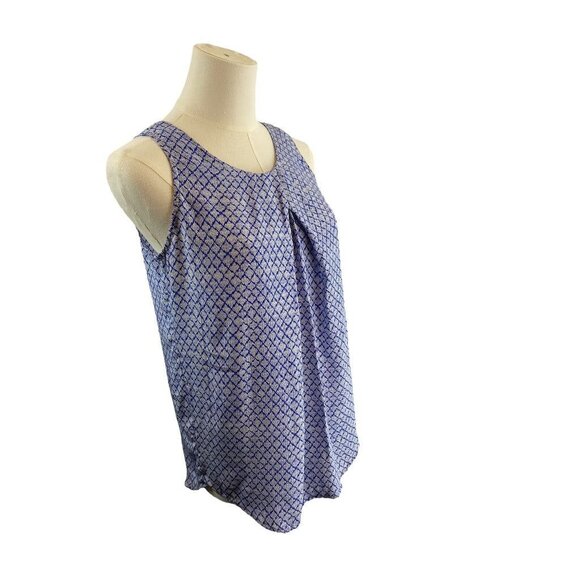 XS Cynthia Rowley Womens 100% Silk Blue Print Pullover Pleat Front Blouse - Picture 10 of 11